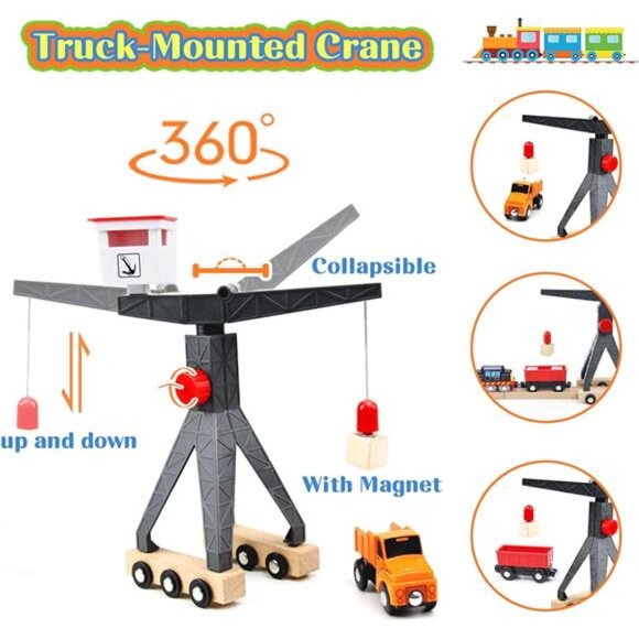 Wooden Train Set, 56-Piece Deluxe Kids Toy Train Set for 2 3 4 5 Year - Picture 3 of 7